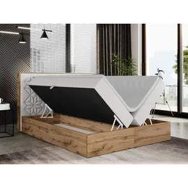 MKS Meble Boxspringbett 160x200 mit Bettkasten, Polsterbett 160x200 mit Matratze H3, Boxspringbett 160x200 mit Kopfteil, Boxspringbett mit Massivholz - Nessi... - Weiß