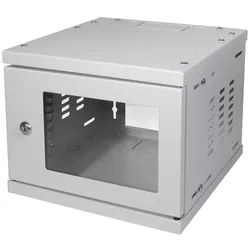 LogiLink 10" SOHO Wandschrank Stahl 4HE vormontiert Glasfenster abschließbar in Lichtgrau
