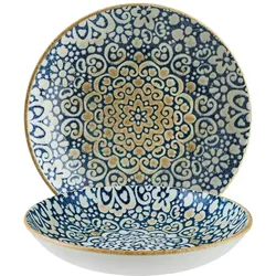 6x Bonna Alhambra Bloom Teller tief 25cm Blau Weiß Porzellan ALHBLM25CK Pastateller Suppenteller Salatteller Geschirr