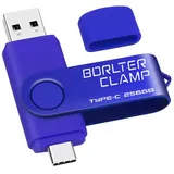 Type C USB Stick 256GB, BorlterClamp 2 in 1 OTG Speicherstick USB 3.0 Doppelanschluss USB C Flash-Laufwerk für Android Smartphone Samsung S10/S9/S8, Huawei, Tablets und Computer (Blau)