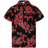 King Kameha Hawaiihemd "Hibiscus" Funky Hawaii-Hemd Herren Kurzarm Front-Tasche Stylish rot|schwarz M
