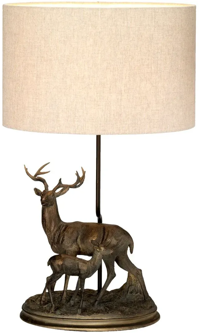 Amelia 1-flammige Tischlampe mit ovalem Schirm, Bronzepatina mit natürlichem Schirm - DL-AMELIA-TL