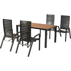 Garten-Essgruppe MERXX "»Siros«", grau (graphit, graphit, graphit), Rückenlehne verstellbar, Aluminium, FSC-zertifizierter Holzwerkstoff, Sitzmöbel-Sets, Rückenlehne verstellbar durch Gasdruckfeder