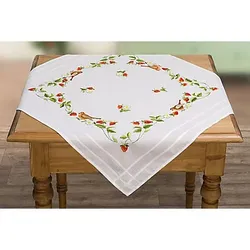 Stickmitteldecke "Erdbeeren & Rotkehlchen"