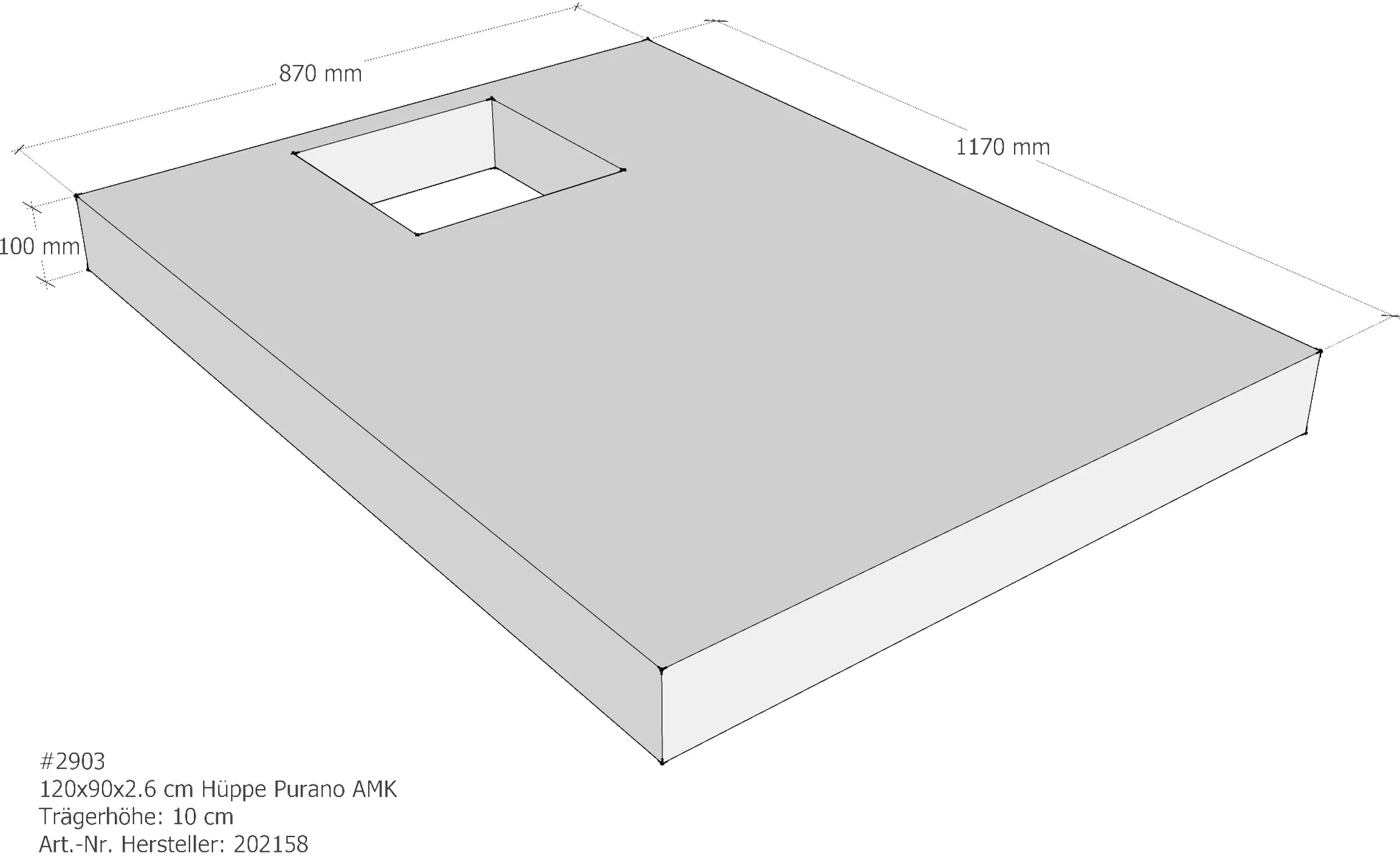 Duschwannenträger Hüppe Purano 120x90x2,6 cm rechteckig AMK162