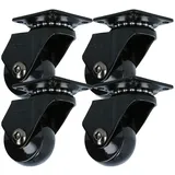 MS Beschläge 4er Pack Hartboden-Möbelrolle Anschraubplatte Design Lenkrolle Schwarz 35mm