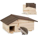 Relaxdays Igelhaus, Holz, Igelhotel mit Boden, 2 Kammern, Winterquartier für Igel, Garten, Hbt: 24x46x33,5 cm, Natur