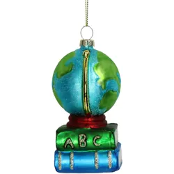 Christbaumschmuck 11,4cm Glas Erdglobus Figur Handbemalt & mit Glitzer Weihnachtsbaum Anhänger Weihnachten Weihnachtsbaumschmuck Globus Blau Grün