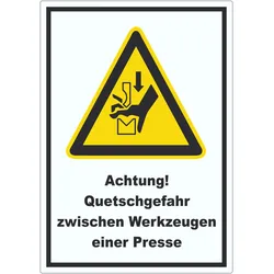 HB-Druck Achtung Quetschgefahr zwischen Werkzeugen einer Presse Aufkleber A7 (74x105mm)