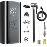 Elektrische Luftpumpe mit 6000mAh Akku, 150PSI Elektrischer Kompressor Tragbar Fahrradpumpe mit Digitalem LCD Display/LED Licht, Reifenpumpe