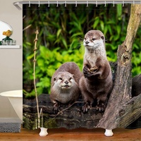 Duschvorhang 180x180 Otter Duschrollo Wasserabweisend Anti-Schimmel mit 12 Duschvorhangringen, 3D Bedrucktshower Shower Curtains, für Duschrollo für Badewanne Dusche