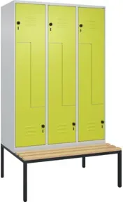 C+P Z-Spind Classic PLUS, Bank, 6 Fächer, 2120x1200x815mm, 7035/0024 Verschluss Sicherheits-Drehriegel Sitzbanktyp untergebaut Material Sitzfläche Buche-Hartholz