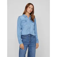 VILA Damen VIBISTA DENIM Shirt/SU-NOOS 14033008, Medium Blue Denim/CLEAN,