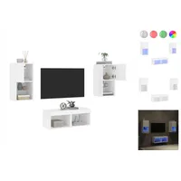 vidaXL TV-Schrank TV-Lowboard 4-tlg TV-Wohnwand mit LED-Leuchten Weiß weiß