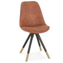 Vintage Holzstuhl mit Mikrofaser Bezug | Retro Esszimmerstuhl mit gepolsterter Sitzfläche | Skandinavischer Stil | 48x56x83 cm | Kadima Design