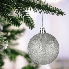 Relaxdays Weihnachtskugeln 101er Set, Kunststoff, Weihnachtsbaumdeko mit Kugeln & Spitze, Christbaumschmuck, Silber/weiß