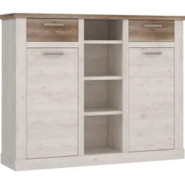 Forte Highboard 159,6 x 128,3 x 41,3 cm Weiß / Antikeiche
