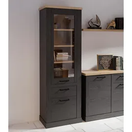 Forte Vitrine DURO, 72 x 212 cm - 2 Türen - 1 Schublade - Cabezone Eiche Dekor Riviera Eiche Dekor
