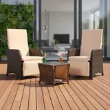 MuCoLa - Gartenset 2 Sessel und Tisch Polyrattan Lounge Garnitur Gartenmöbel Stuhl Sitzgruppe variabel aufstellbar Balkonset Braun