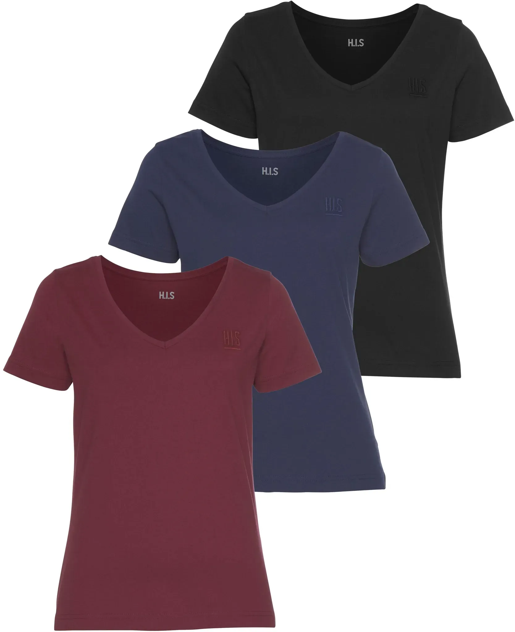 H.I.S T-Shirt »Essential-Basics«, hüftlange Passform, figurumspielender Schnitt, aus 100% Baumwolle H.I.S schwarz, marine, bordeaux 40/42