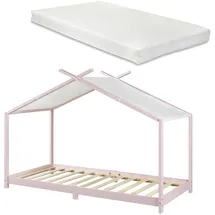 [en.casa] Kinderbett Brome Hausbett 90 x 200 cm Kiefer rosa rosa