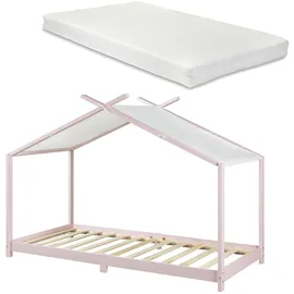 [en.casa] Kinderbett Brome Hausbett 90 x 200 cm Kiefer rosa rosa