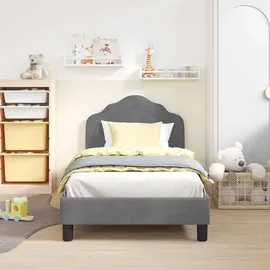 vidaXL Kinderbettgestell mit Kopfteil Dunkelgrau 80 x 160 cm Samt