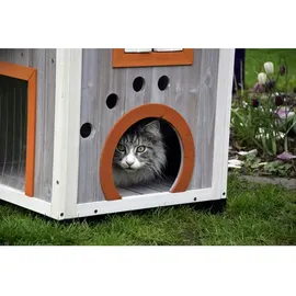 Dobar Katzenhaus Fancy Cat 58 x 55 x 109 cm Grau/Orange/Rot