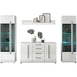 furn.design Wohnwand, Weiß, Weiß Hochglanz, Kunststoff, Nachbildung, Uni, 10 Fächer, 4 Schubladen, 290x200x42 cm, Wohnzimmer, Wohnwände, Wohnwand-Sets