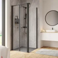 Schulte Pendeltür und Seitenwand rechts 80 x 80 x 200 cm Garant 2.0 mattschwarz Türanschlag links