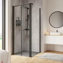 Schulte Pendeltür und Seitenwand rechts 80 x 80 x 200 cm Garant 2.0 mattschwarz Türanschlag links