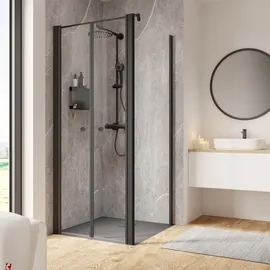 Schulte Pendeltür und Seitenwand rechts 80 x 80 x 200 cm Garant 2.0 mattschwarz Türanschlag links