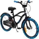 Actionbikes Motors Actionbikes Kinderfahrrad Cruiser 18 Zoll schwarz, Fahrradständer, Antirutschgriffe, Lenkerschutz (Schwarz/Blau)