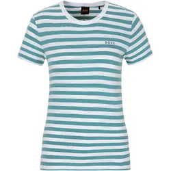 T-Shirt BOSS ORANGE "C_Esla_Striped", Damen, Gr. S (36), blau (bright blau 430), Single Jersey, Obermaterial: 100% Baumwolle, geringelt, casual, regular fit hüftbedeckend, Rundhals, Kurzarm eng normaler Saum, Shirts, Premium Damenmode, im gestreiften Design