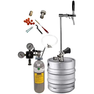 GASTROBEDARF WESTERBARKEY Zapfgarnitur mit Edelstahl Keg-Schanksäule inkl. 500g Co2, Schläuche, Druckminderer und Flachkeg Typ A (23475-001)