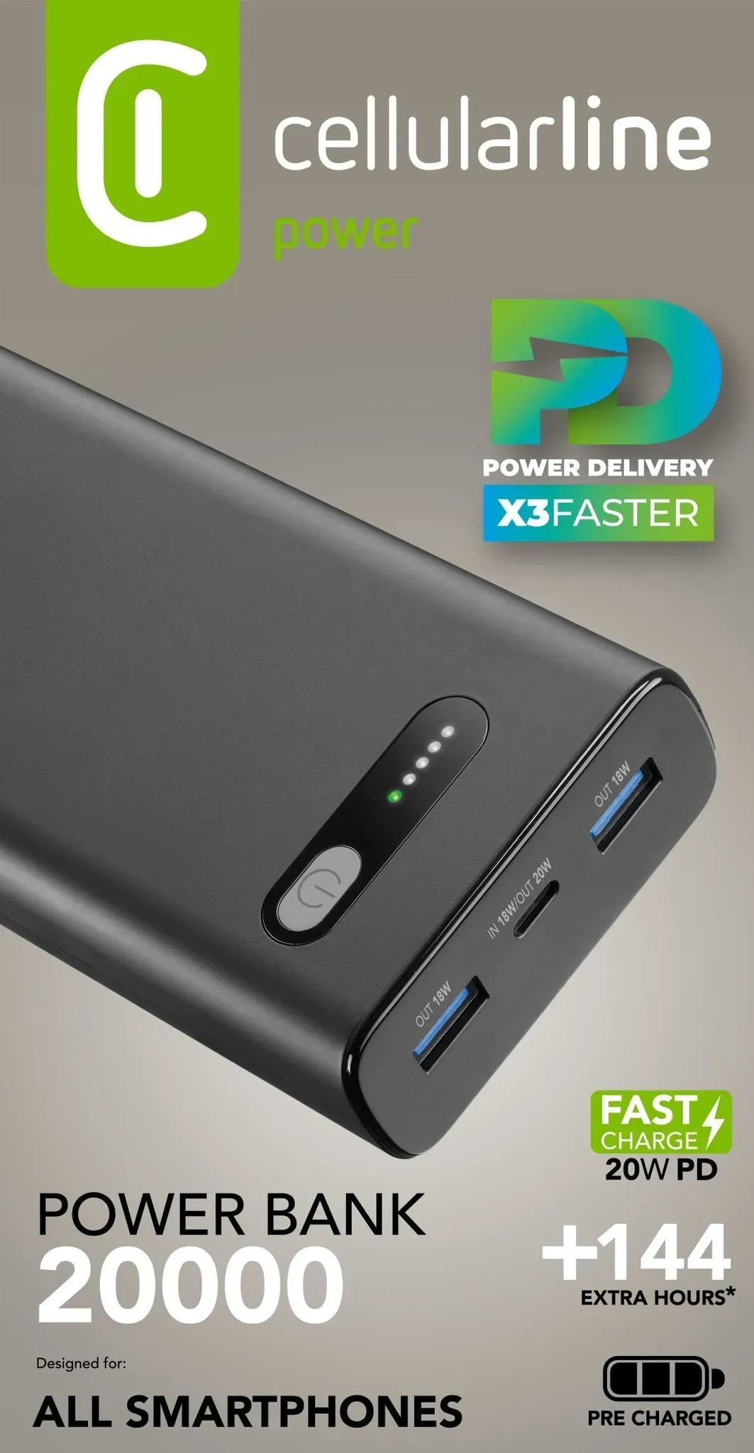 20000 mAh Powerbank USB Typ-C  Fast (Schwarz)