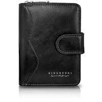 MultiValue Geldbörse Herren, Retro Brieftasche Herren Leder mit ID-Kartenfenster Reißverschluss-Druckknopf Brieftasche Große Kapazität Multi-Card Portemonnaie Herren (Schwarz)