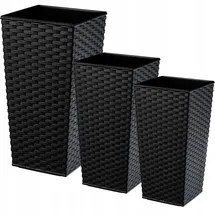 Kadax Rattan Blumentopf Set, Blumenkübel aus Kunststoff, 30+35+40 cm, Schwarz