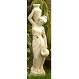 Casa Padrino Jugendstil Wasserspeier Skulptur Frau mit Krügen Sandfarben 34 x H. 139 cm - Barock & Jugendstil Gartendeko