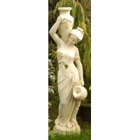 Casa Padrino Jugendstil Wasserspeier Skulptur Frau mit Krügen Sandfarben 34 x H. 139 cm - Barock & Jugendstil Gartendeko
