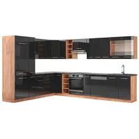 Vicco Eckküche, Schwarz Hochglanz, Honigeiche, Holzwerkstoff, L-Form,Formgebogen, 347x81.6x60 cm, Küchen, Eckküchen, Eckküchen ohne Geräte