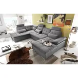 ed exciting design Wohnlandschaft mit Bettfunktion, Bettkasten, Kopfstützen Nierenkissen, grau