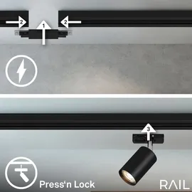 Briloner Rail Komplettset, 6x GU10 Spots schwenkbar, Einspeisung, Lichtschienensystem Decke, Strahler Schiene, Deckenlampe, Deckenleuchte, Spotlight, 2,25m, Schwarz