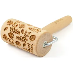 Teigroller FOLKROLL "Raupen", braun (holzfarben), L:16,5cm Ø:5,5cm, Buchenholz, Teigroller, Keksteig im Handumdrehen mit Motiv versehen