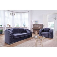 JVmoebel Sofa, Klassische Chesterfield Couch 3+2 Sitzer Set Sofa Garnitur Samt Garnituren Sitz blau
