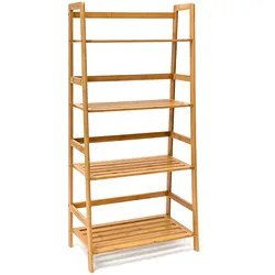 Relaxdays Bücherregal aus Bambus, 4 Ablagen, HxBxT:120x57x31cm, Leiterform, Standregal, Bücherschrank, natur