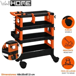 WellHome - Transportwagen 68x35x87,5cm in schwarz und orange