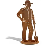 Rostikal Gärtner Figur Gartendeko 40 cm auf Bodenplatte -Balkon deko für Rost Gartenliebhaber - wetterfeste Garten Deko für Indoor und Outdoor aus Cortenstahl