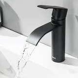 ONECE Waschtischarmatur Bad, Wasserfall Wasserhahn Mischbatterie, Armatur Waschbecken mit Auslaufhöhe 100 mm, Einhebelmischer Badarmatur, Schwarz