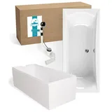 Calmwaters Rechteck Badewanne Komplettset 180 x 80 cm Ablaufgarnitur
